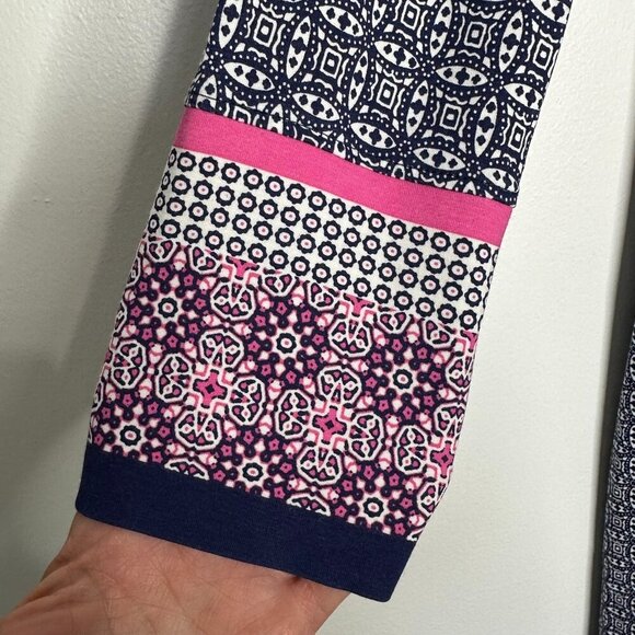 Coolibar Oceanside Midi Dress Size L Blue Geometric Long Sleeve UPF 50 - Picture 3 of 10